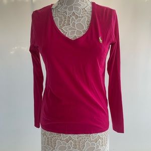 Polo by Ralph Lauren bright pink long sleeve V-neck size M shirt